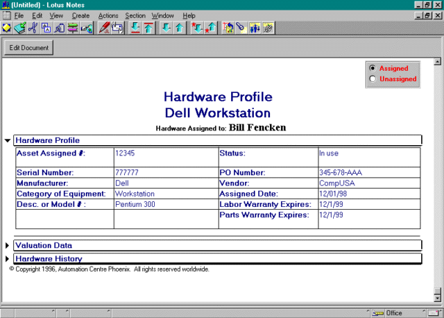 Lotus Notes Software - Tracker Suite - Asset-Hardware