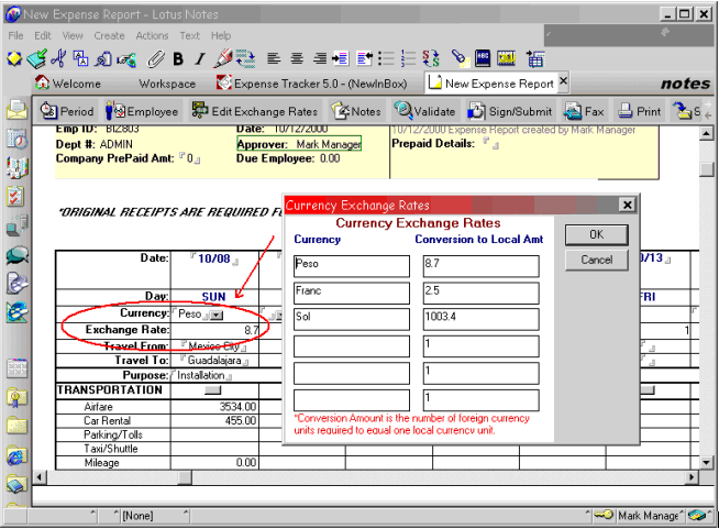 Lotus Notes Software - Expense Tracker - Multiple Currency Support