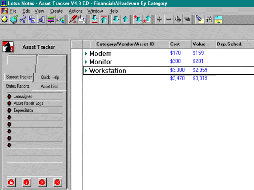 Lotus Notes Software - Tracker Suite - Asset Depreciation