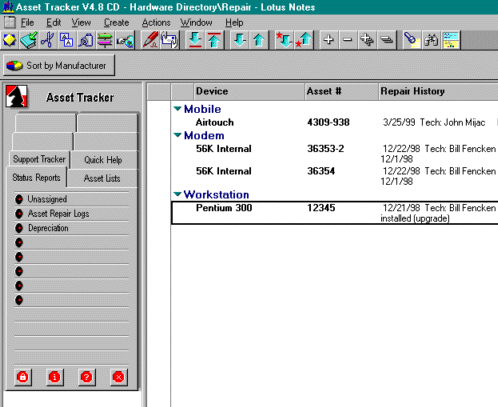 Lotus Notes Software - Tracker Suite - Asset Repair