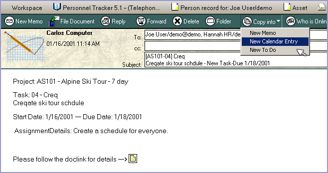 Lotus Notes Software - Tracker Mail - Personal calender