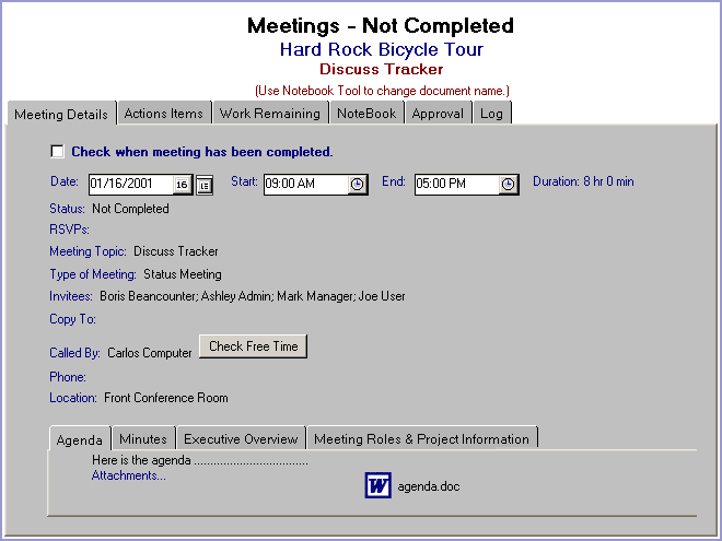 Lotus Notes Software - Tracker Suite - Project Meetings