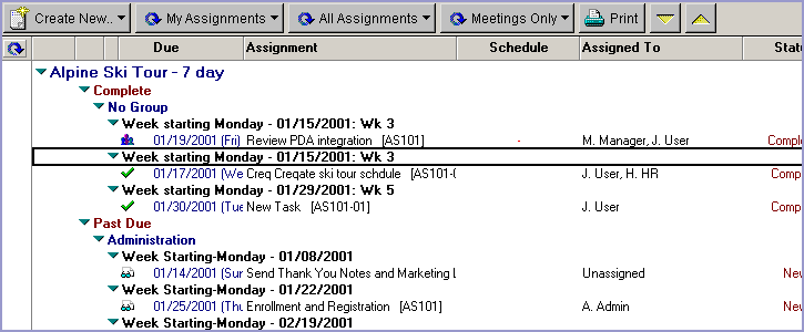 Organizational schedule