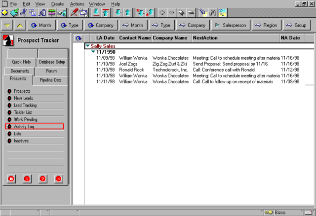 Lotus Notes Software - Prospect Tracker - Activity log