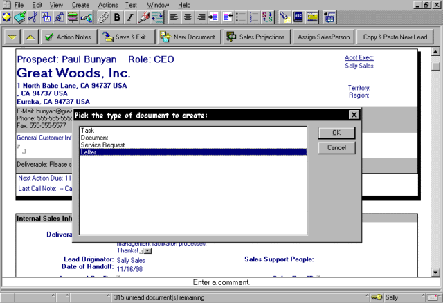 Lotus Notes Software - Prospect Tracker - Prospect profile