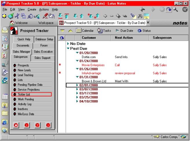 Lotus Notes Software - Personalized Tickler List