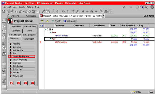 Lotus Notes Software - Prospect projections