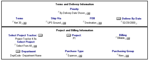 Purchase request billing and delivery terms