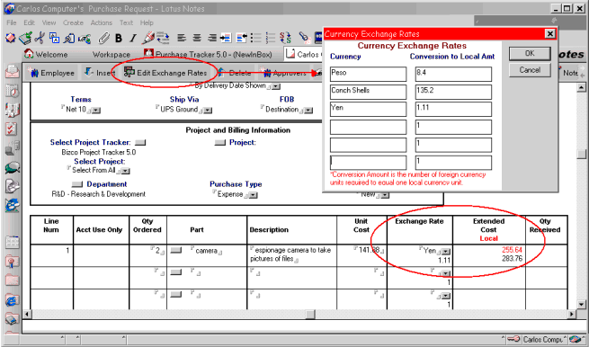 Lotus Notes Software - Purchase Tracker - Multiple Currency Support