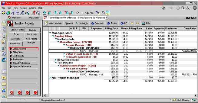 Lotus Notes Software - Tracker Reports - Manager's Tab