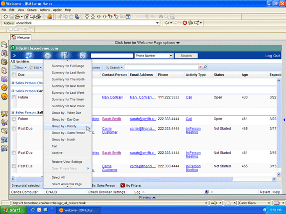 Lotus Notes based activity reports